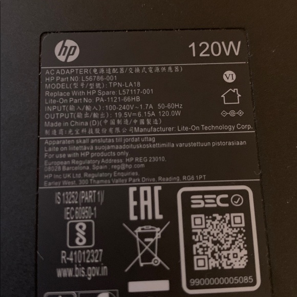 HP TPN-LA18 - 120W 19.5V 6.15A 7.4mm X 5.0mm Connector AC Adapter Charger - Picture 2 of 4